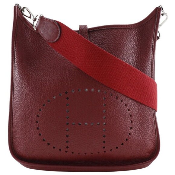 HERMES Evelyn 2 PM Shoulder Bag Red/Silver Hardware Taurillon Clemence Women - Picture 1 of 12